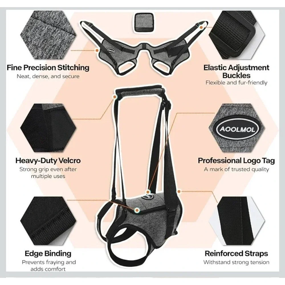 AOOLMOL Dog Lift Harness XL Rear Support Sling for Injured Elderly Dogs Gray